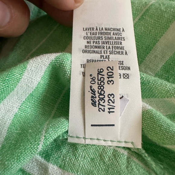 Aerie Celebrity Green Striped Linen Blend Button Down Shirt S/ M Oversized NWT - Picture 6 of 8